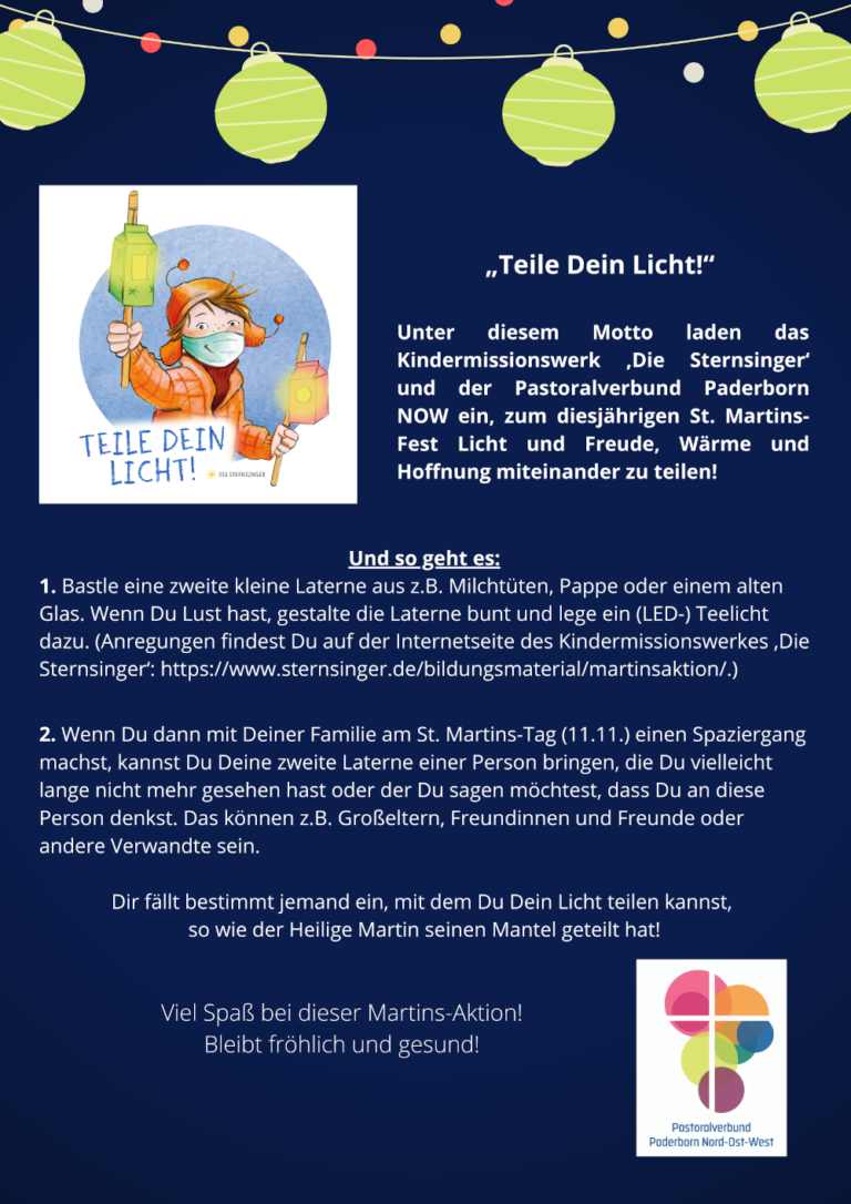 Plakat zur Aktion "Teile dein Licht" zu St. Martin 2020